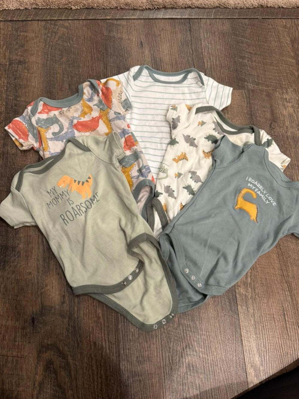 Chick Pea Dinosaur Short-Sleeve Bodysuit Set of 5 - 6-9 Months
